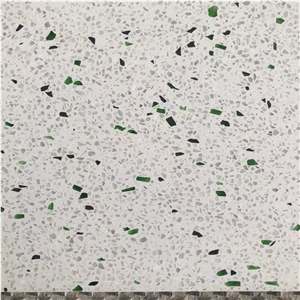White Terrazzo With Green Glass White And Green Terrazzo